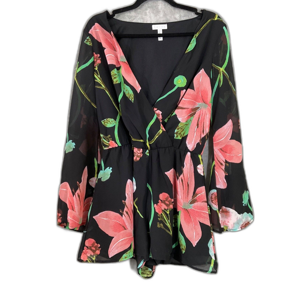 LEITH  Romper Black Floral Long Sleeve Size S multicolor long sleeve USA